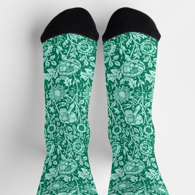 Art Nouveau Carnation Damask, Turquoise Socks (Top)