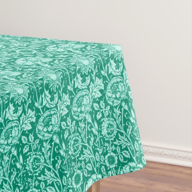 Art Nouveau Carnation Damask, Turquoise Tablecloth (In Situ)