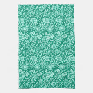 Art Nouveau Carnation Damask, Turquoise Tea Towel
