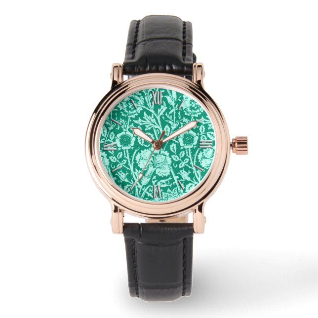 Art Nouveau Carnation Damask, Turquoise Watch (Front)
