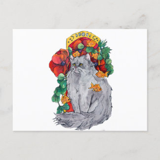 Art Nouveau cat #2 Holiday Postcard
