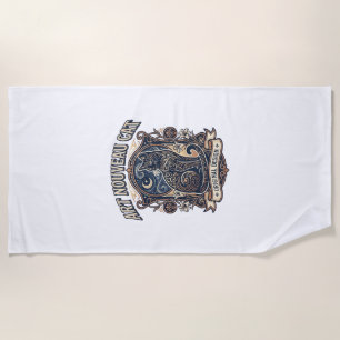 Art Nouveau Cat Cat Art Nouveau Vintage Vector Art Beach Towel