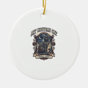 Art Nouveau Cat Cat Art Nouveau Vintage Vector Art Ceramic Tree Decoration
