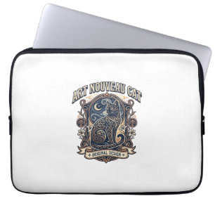 Art Nouveau Cat Cat Art Nouveau Vintage Vector Art Laptop Sleeve