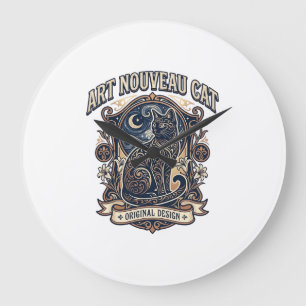 Art Nouveau Cat Cat Art Nouveau Vintage Vector Art Large Clock