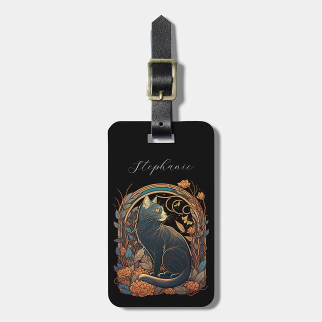 Art Nouveau Cat Luggage Tags (Front Vertical)