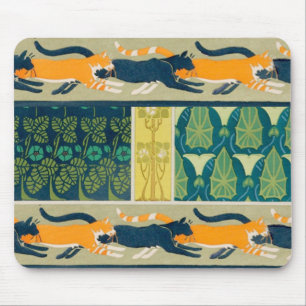 Art Nouveau Cats and Flowers Mouse Mat
