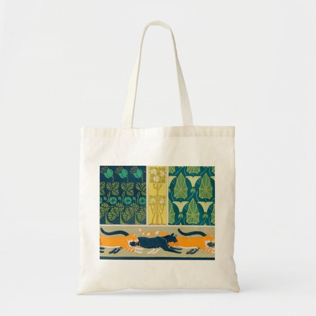 Art Nouveau Cats and Flowers Tote Bag (Front)