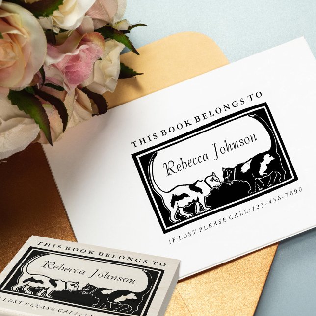 Art Nouveau Cats Book Label Rubber Stamp (Creator Uploaded)