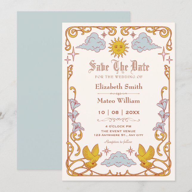 Art nouveau Celestial  Save The Date (Front/Back)