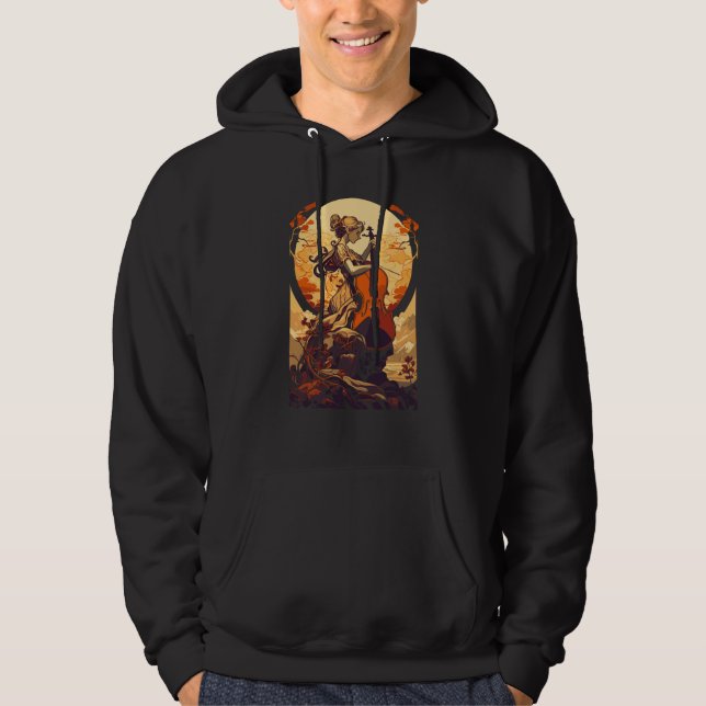 Art Nouveau Cello Girl Beautiful Cello Player Hoodie (Front)
