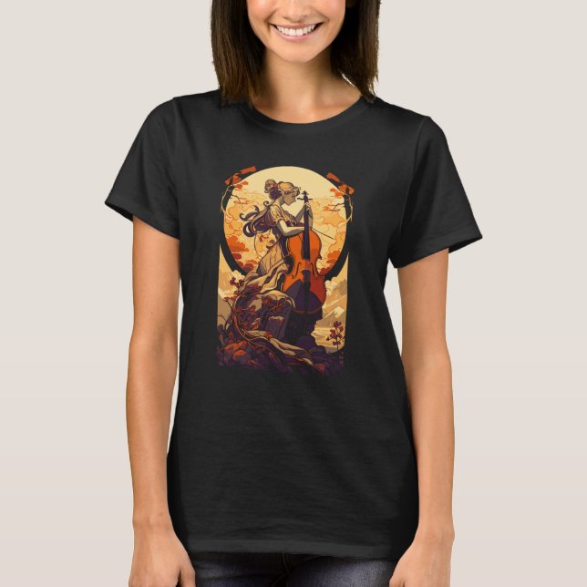 Art Nouveau Cello Girl Beautiful Cello Player T-Shirt (Front)