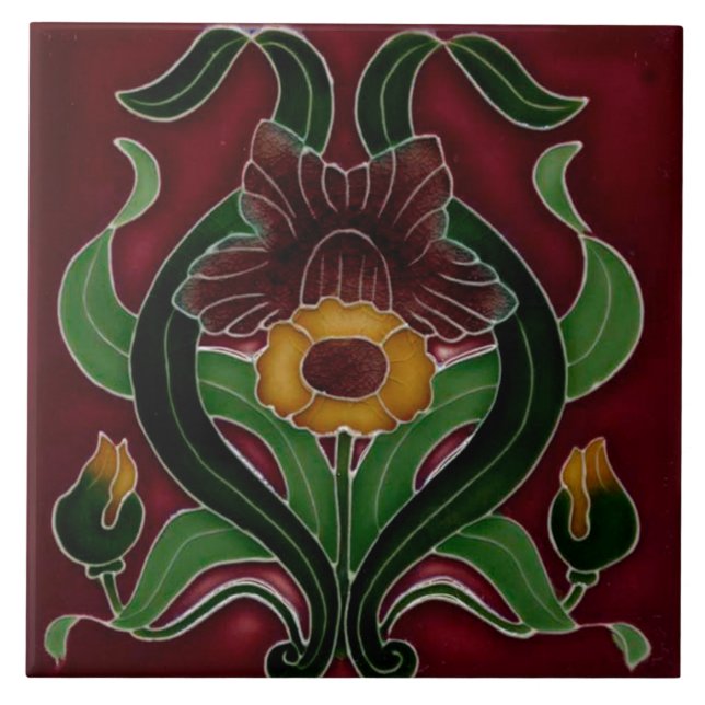 Art nouveau ceramic fireplace wall tile (Front)