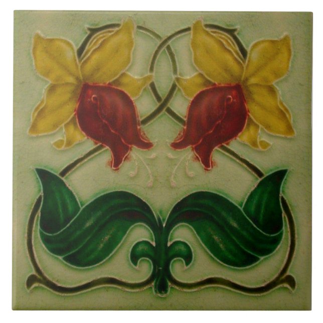Art Nouveau ceramic fireplace wall tile (Front)