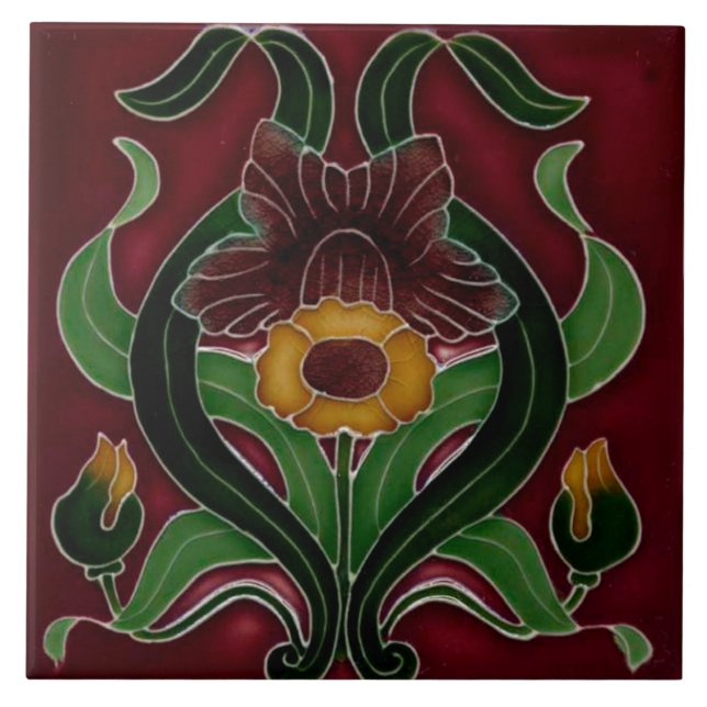 Art Nouveau Ceramic Fireplace Wall Tile (Front)