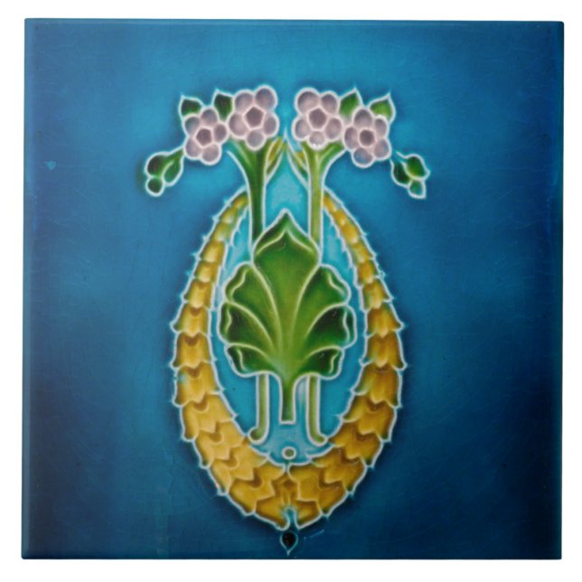 Art Nouveau ceramic fireplace wall tile blue (Front)