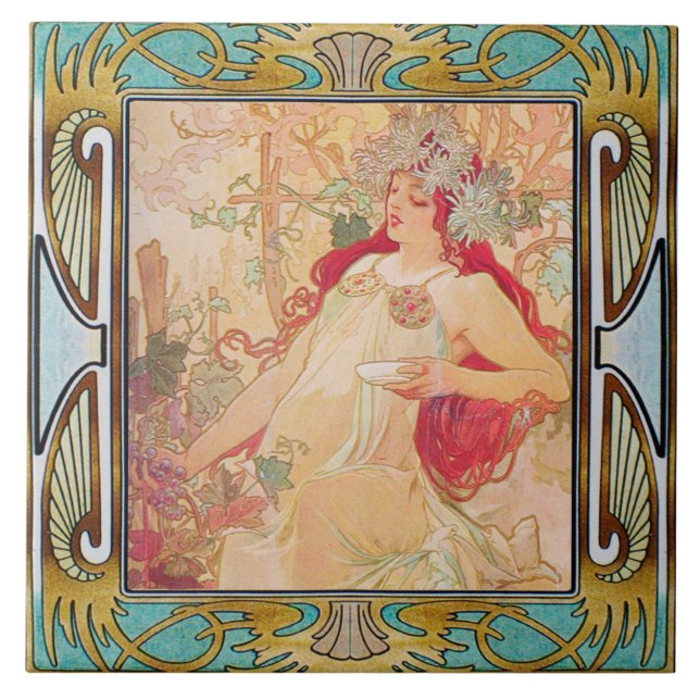Art Nouveau Ceramic Tile Alphose mucha Design 05 (Front)