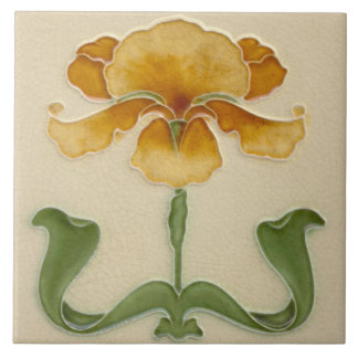 Art Nouveau Ceramic Tile - Mustard Flower