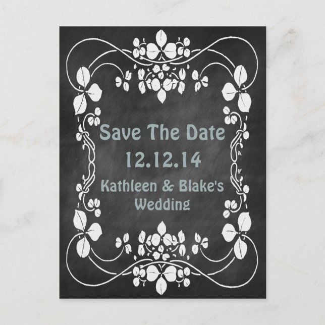 Art Nouveau Chalk Board Save The Date Announcement Postcard (Front)