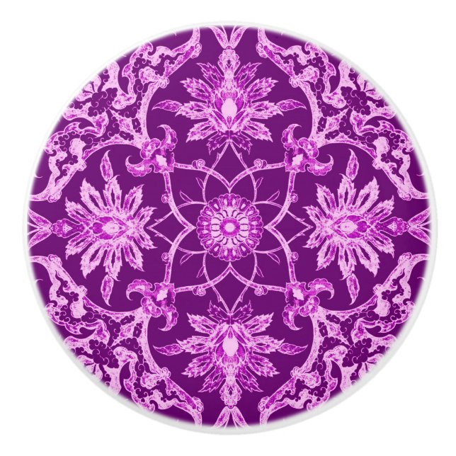 Art Nouveau Chinese Pattern - Amethyst Purple Ceramic Knob (Front)