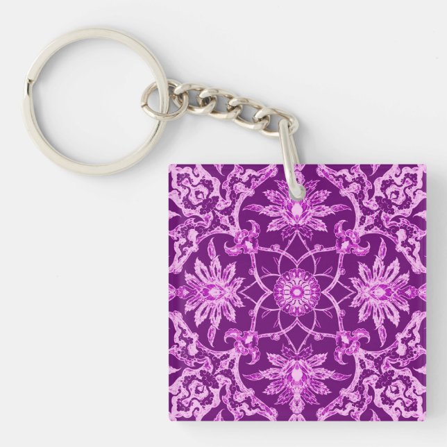 Art Nouveau Chinese Pattern - Amethyst Purple Key Ring (Front)
