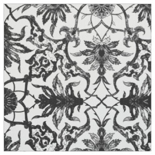 Art Nouveau Chinese Pattern - Black and White Fabric