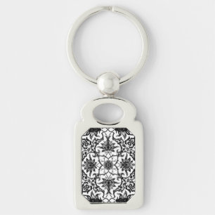 Art Nouveau Chinese Pattern - Black and White Key Ring