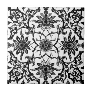 Art Nouveau Chinese Pattern - Black and White Tile