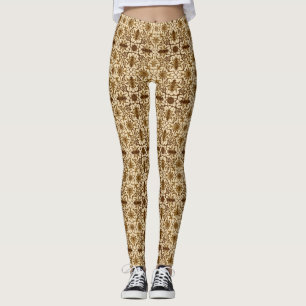 Art Nouveau Chinese Pattern - Brown and Beige Leggings