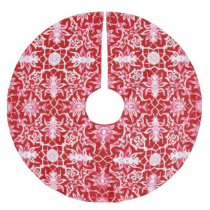 Art Nouveau Chinese Pattern - Deep Red Brushed Polyester Tree Skirt