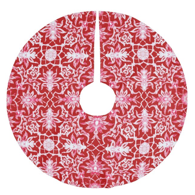 Art Nouveau Chinese Pattern - Deep Red Brushed Polyester Tree Skirt (Front)