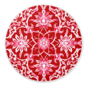 Art Nouveau Chinese Pattern - Deep Red Ceramic Knob