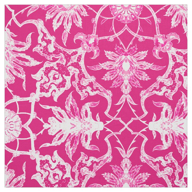 Art Nouveau Chinese Pattern - Fuschia Pink Fabric (Swatch)