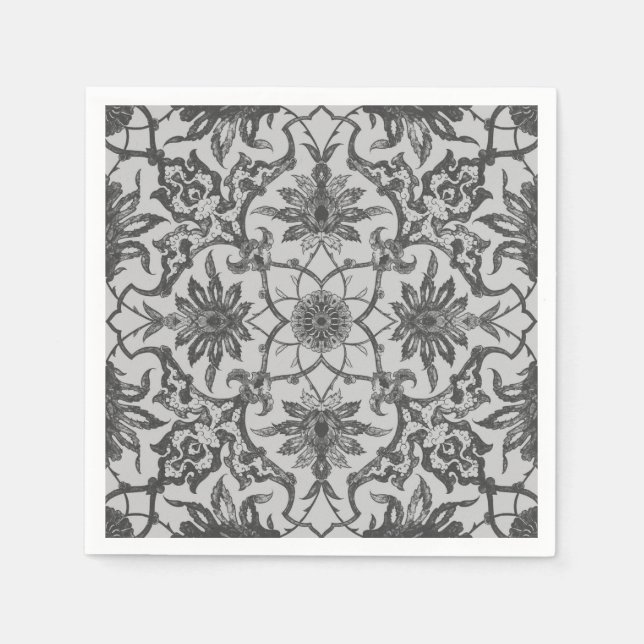 Art Nouveau Chinese Pattern - Silver Grey Napkin (Front)