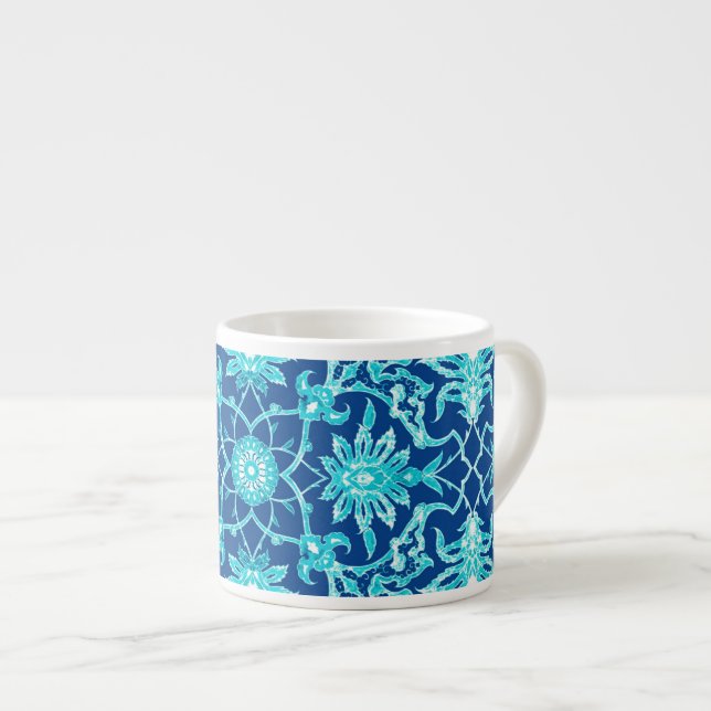 Art Nouveau Chinese Pattern - Turquoise and Blue Espresso Cup (Front Right)