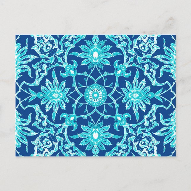 Art Nouveau Chinese Pattern - Turquoise and Blue Postcard (Front)