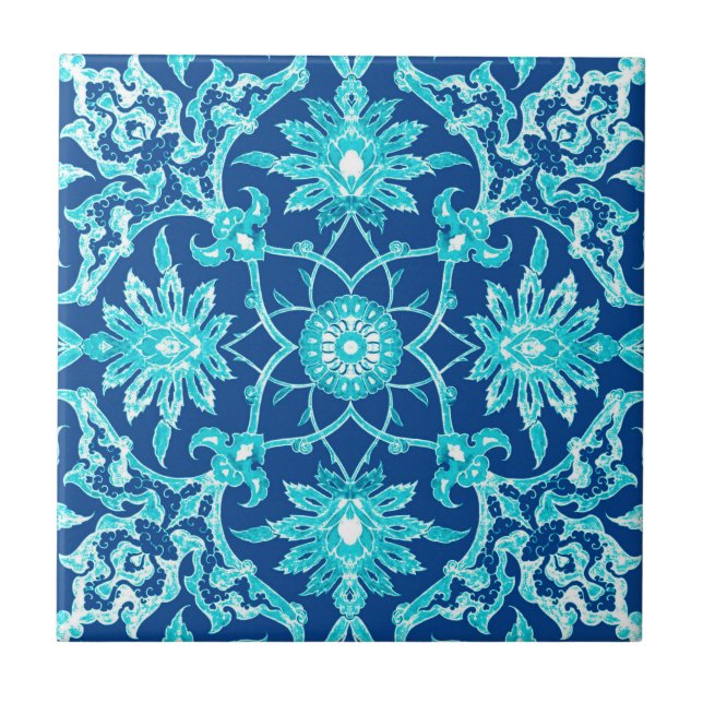 Art Nouveau Chinese Pattern - Turquoise and Blue Tile (Front)