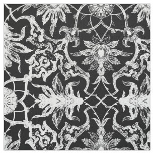 Art Nouveau Chinese Pattern - White on Black Fabric