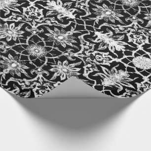 Art Nouveau Chinese Pattern - White on Black Wrapping Paper