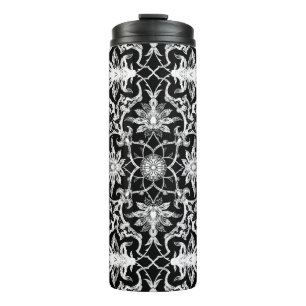 Art Nouveau Chinese Tile, Black and White Thermal Tumbler