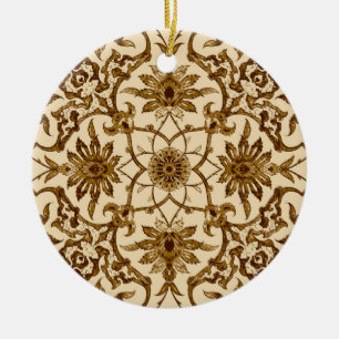 Art Nouveau Chinese Tile - Brown and Beige Ceramic Tree Decoration