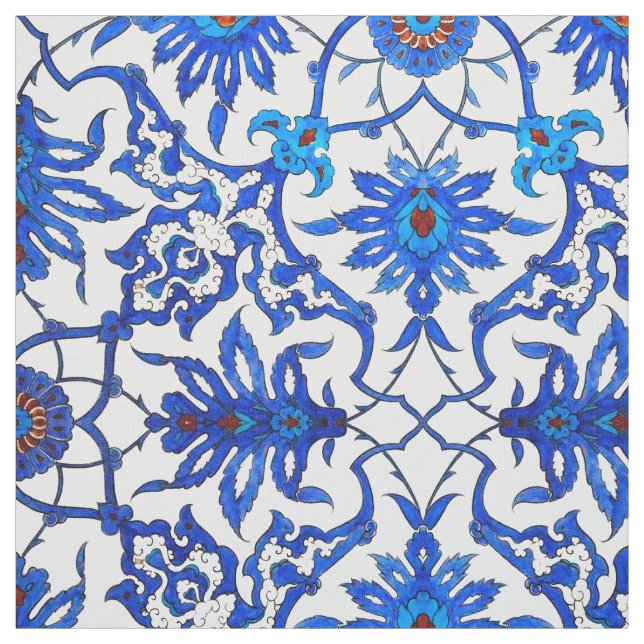Art Nouveau Chinese Tile - Cobalt Blue & White Fabric (Swatch)