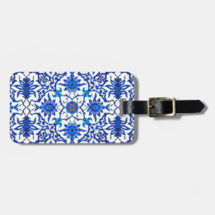 Art Nouveau Chinese Tile, Cobalt Blue & White Luggage Tag