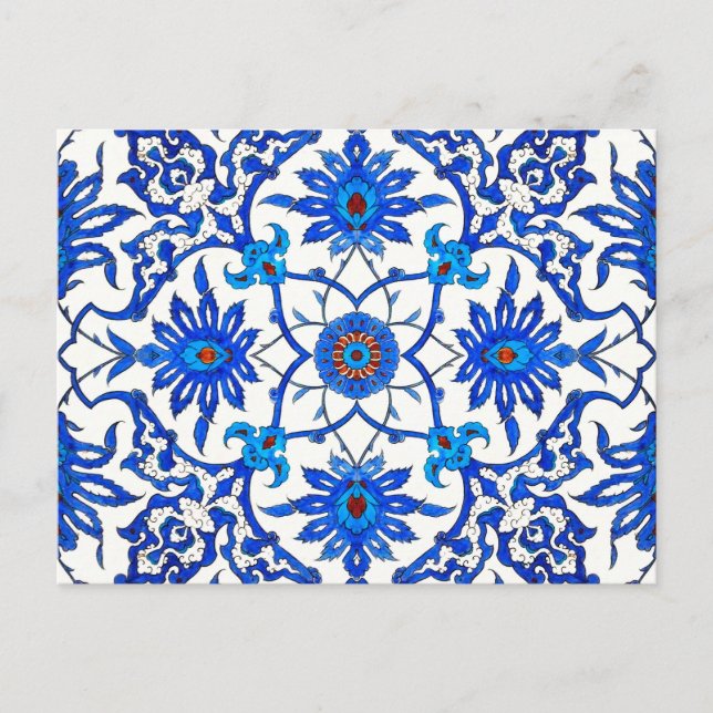 Art Nouveau Chinese Tile - Cobalt Blue & White Postcard (Front)