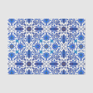 Art Nouveau Chinese Tile - Cobalt Blue & White Tissue Paper
