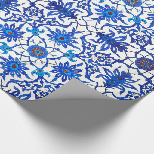 Image of Art Nouveau Chinese Tile - Cobalt Blue & White Wrapping Paper