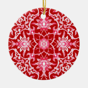 Art Nouveau Chinese Tile - Deep Red Ceramic Tree Decoration