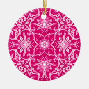 Art Nouveau Chinese Tile - Fuchsia Pink Ceramic Tree Decoration