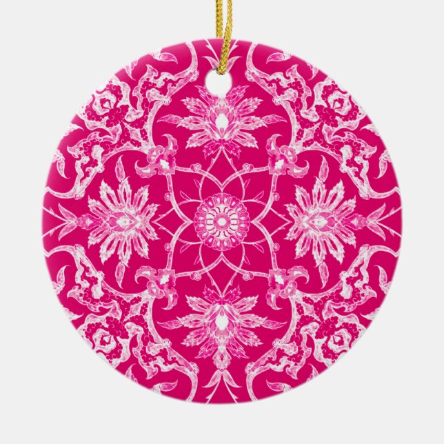Art Nouveau Chinese Tile - Fuchsia Pink Ceramic Tree Decoration (Front)