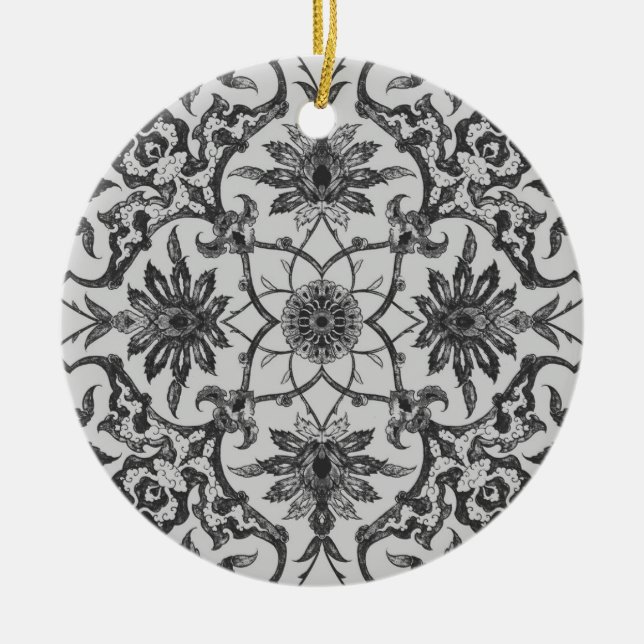 Art Nouveau Chinese Tile -  Silver Grey Ceramic Tree Decoration (Front)